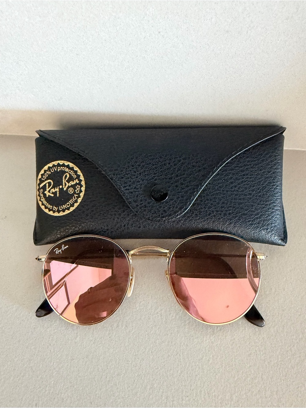 Ray-Ban Gold Frame Brown Lens Women's Sunglasses with Black Case